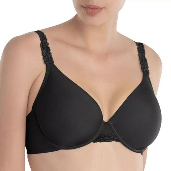 Natori Body Double Lace Trim Full Coverage Underwire Bra 40D Black 736037 - Picture 1 of 2